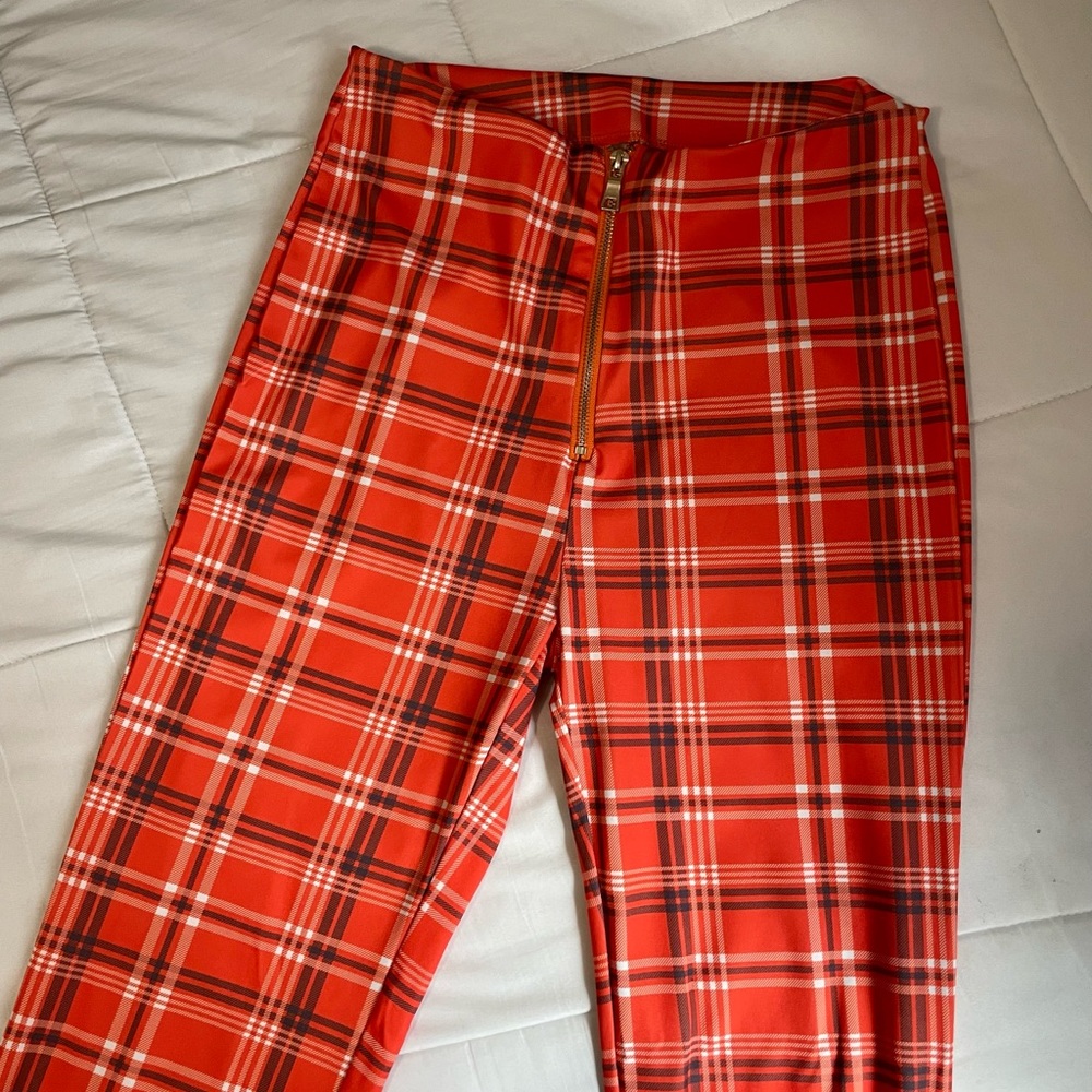 Orange Plaid Flare Pants